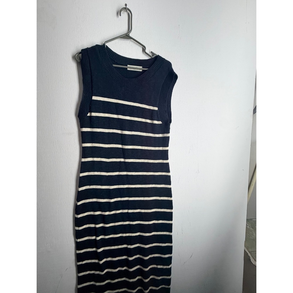 Pants Store Navy White Striped Sleeveless Knit Midi Sweater Dress Women Small